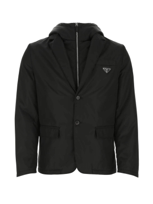 Prada Logo Plaque Hooded Blazer