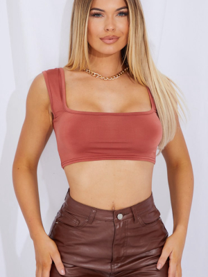 Rust Soft Touch Square Neck Crop Top