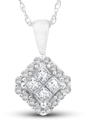 Pompeii3 1/4 Ct Princess Cut Pave Diamond Halo Pendant 10k White Gold 1/2" Tall