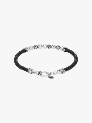 Classic Chain Hammered Leather-strap Bracelet