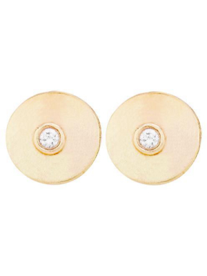 Disk Stud Earrings With Diamond