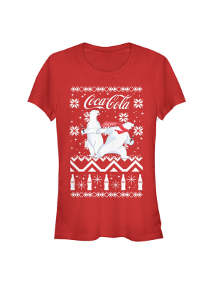 Junior's Coca Cola Ugly Christmas Polar Bear T-shirt