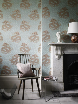 Celestial Dragon Wallpaper In Ice Blue And Rose By Matthew Williamson For Osborne & Little