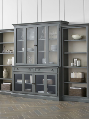 Cameo 4-piece Modular Grey Glass Door Wall Unit With Open Bookcases