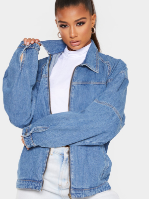 Mid Wash Oversized Trucker Boyfriend Denim Jacket