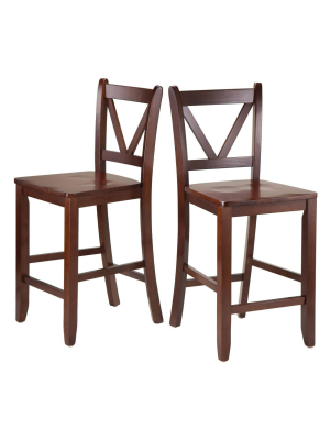 Set Of 2 Victor V-back 24" Counter Height Barstool Wood/walnut - Winsome