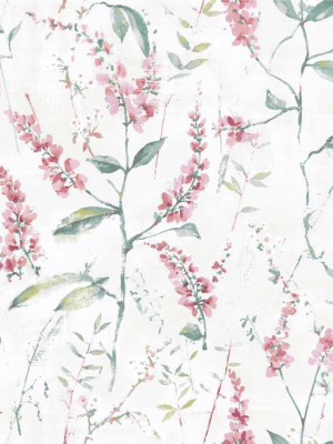 Pink Floral Sprig Peel & Stick Wallpaper By Roommates For York Wallcoverings