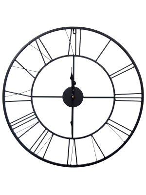 24" Metal Cutout Roman Numeral Wall Clock Black - Gallery Solutions