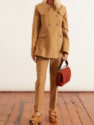Round Collar Fitted Jacket In Tobacco