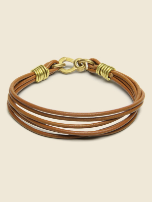 Leather Strand Bracelet - Brass/brown Leather