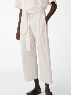 Cotton Belted Wide-leg Cropped Pants