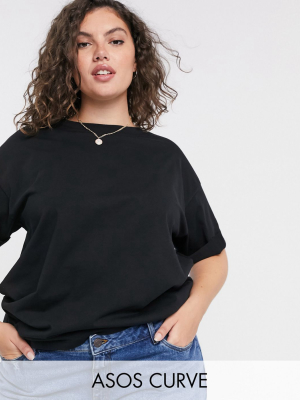 Asos Design Curve Relaxed T-shirt With Roll Sleeve In Black