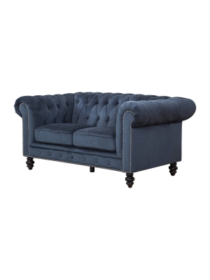 Grand Wyatt Velvet Loveseat Dark Blue - Abbyson Living