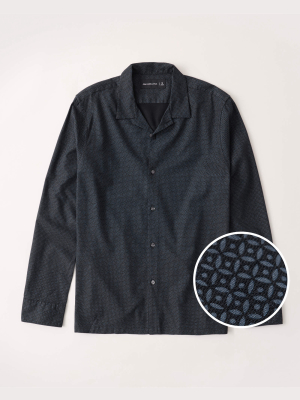 Long-sleeve Camp Collar Button-up Shirt