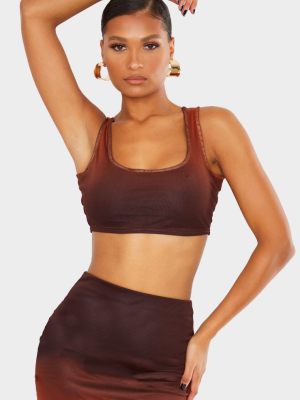 Burnt Orange Mesh Overlay Scoop Neck Crop Top