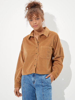 Ae Corduroy Cropped Button Up Shirt