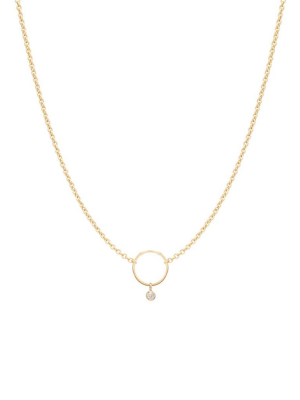 14k Dangling Bezel Diamond Circle Necklace