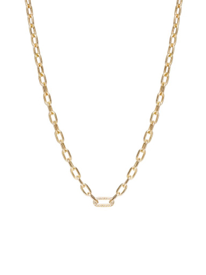 14k Gold Medium Square Oval Link Chain Necklace With Pave Link