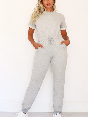 Petite Grey Sleeve Sweat Jumpsuit