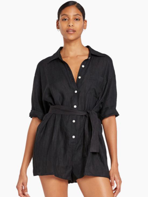 Playa Linen Short Romper - Ecolinen Black