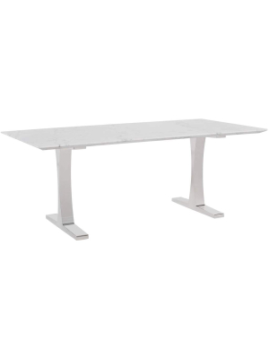 Toulouse Dining Table, White Marble/polished Stainless Base