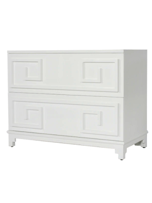 Oriental 2 Drawer Chest In White Lacquer With Beveled Mirror Inset Top