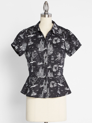 Modcloth X Collectif What A Spooky Scene Peplum Blouse