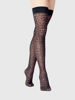 Women's Leopard Print Thigh Highs - A New Day™ Black