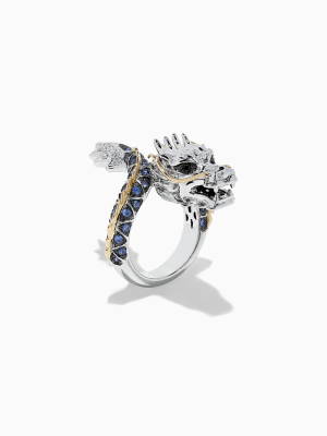 Effy Safari Sterling Silver And 18k Gold Sapphire Dragon Ring, 0.79 Tcw