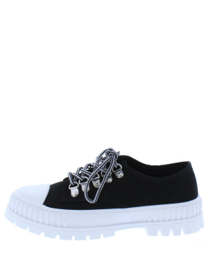 Getty Black Toe Cap Lace Up Lug Sole Sneaker Flat