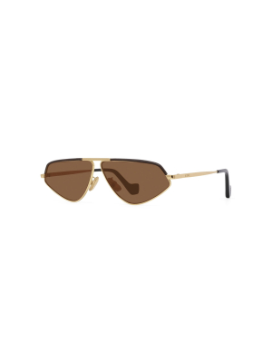 Aviator-style Leather-trimmed Metal Sunglasses