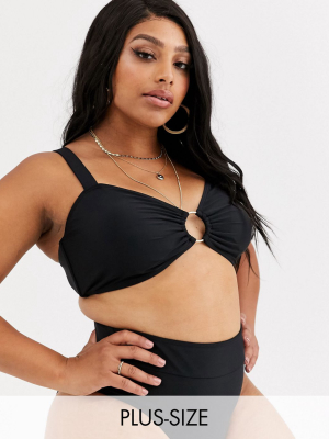 South Beach Curve Exclusive Bandeau Bikini Top With Gold Ring In Black