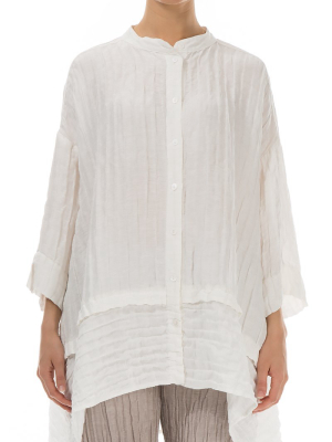 Flared Crinkled White Silk Shirt