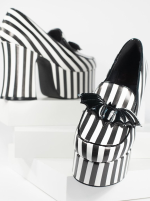Black & White Stripe Vegan Leather Banshee Platform Heels