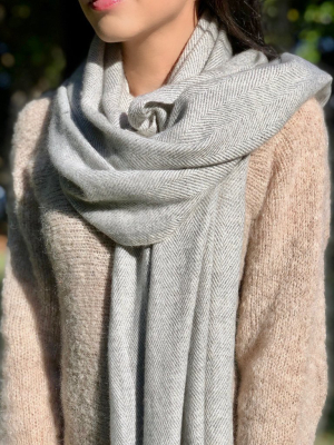 Gray Herringbone Cashmere Scarf