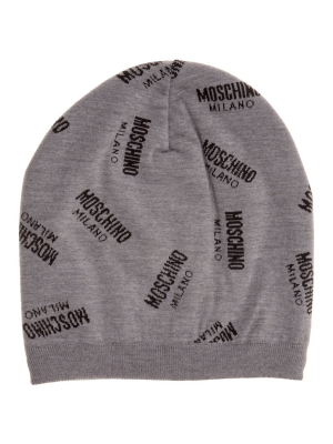 Moschino Allover Logo Ribbed Beanie