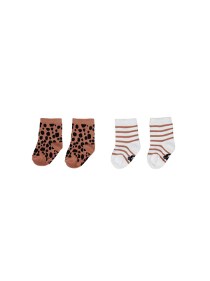 Huxbaby 2 Pack Socks - Terracotta Stripe/ocelot