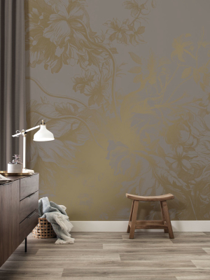 Gold Metallic Wall Mural In Engraved Flowers Grey By Kek Amsterdam