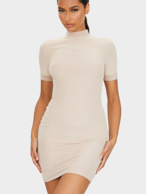 Stone Power Mesh Short Sleeve Bodycon Dress