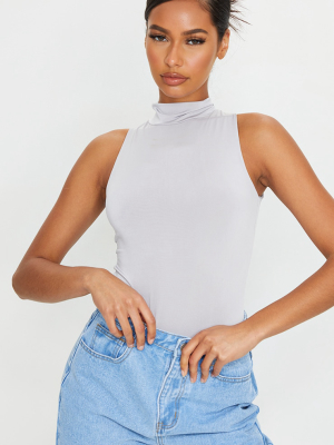 Grey Soft Touch High Neck Sleeveless Bodysuit