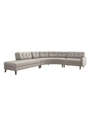 Interlude Home Aventura Left Chaise 3 Piece Sectional - Feather Gray