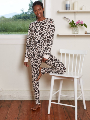 Women's Animal Print Cozy Long Sleeve Top And Leggings Pajama Set - Stars Above™ Oatmeal