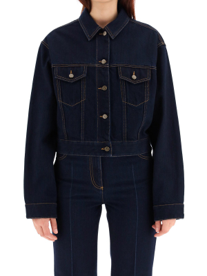 Valentino Logo Patch Cropped Denim Jacket