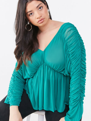 Plus Size Ruched Mesh Top