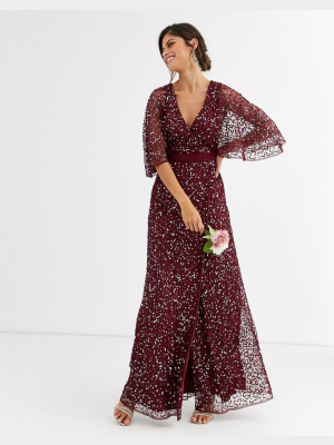 Maya Bridesmaid Delicate Sequin Wrap Maxi Dress In Wine
