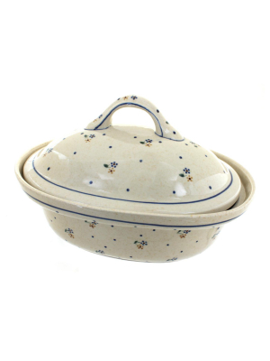 Blue Rose Polish Pottery Country Meadow Roaster With Lid