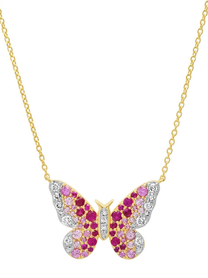 Pink And Diamond Ombre Butterfly Necklace