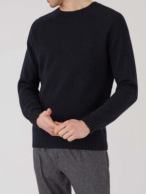 Sunspel Lambswool Crewneck, Dark Navy Mouline