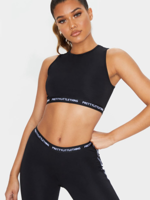 Prettylittlething Black High Neck Cropped Gym Top