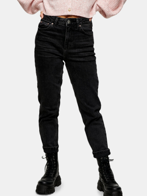 Petite Washed Black Premium Mom Tapered Jeans